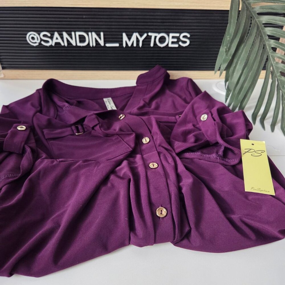 NWT PerSeption Purple Blouse Gold Accents Size  S